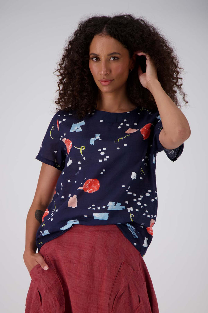 Olga de Polga Galaxy top in cotton seersucker fabric. Front view