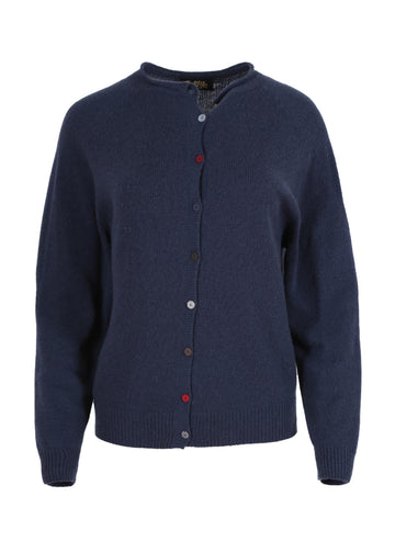 Olga de Polga Navy Kyoto cardigan in a wool cashmere blend. Front