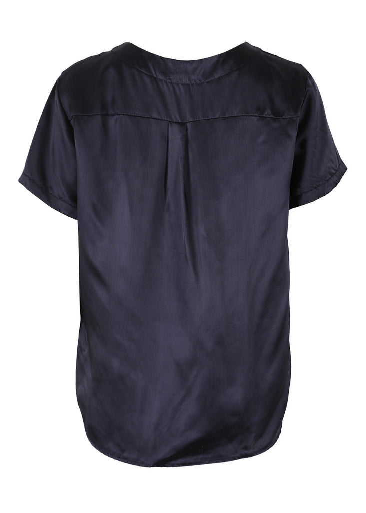 Olga de Polga Navy Top in Lavender Fields satin twill.  Back view