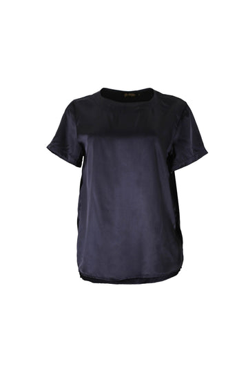 Olga de Polga women's Navy Top in Lavender Fields satin twill. Front view 