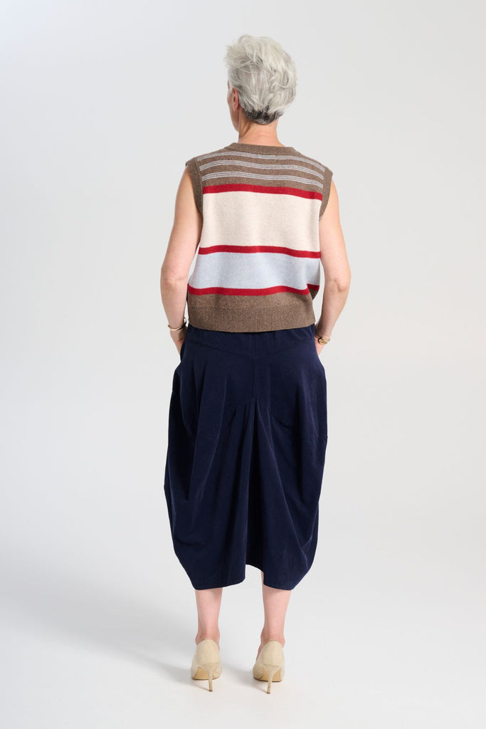 Olga de Polga Milwaukee Marlowe Navy in fine cotton cord. Back view on model