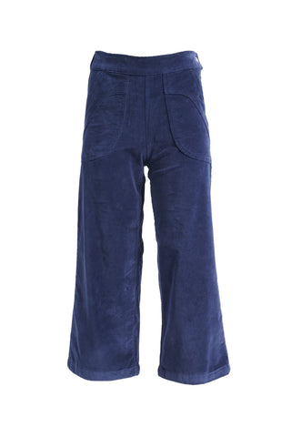Olga  de Polga Peggy Pants Navy in soft velvet for the AW25 Odyssey collection. Cropped, wide leg. Large patch pockets. Front view