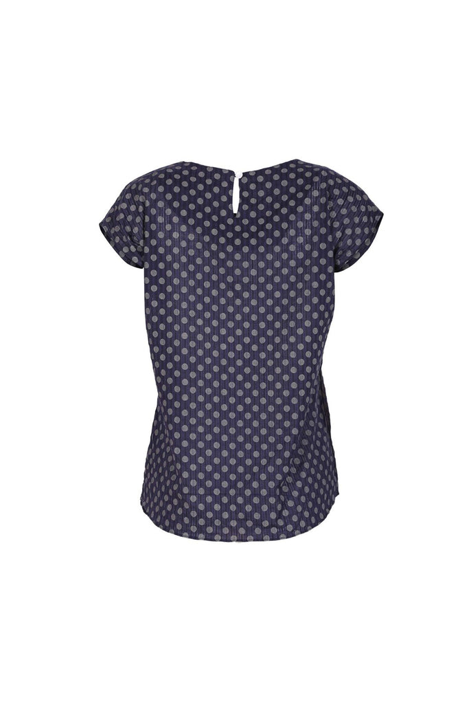 Olga de Polga navy tee with polka dot print. Back view