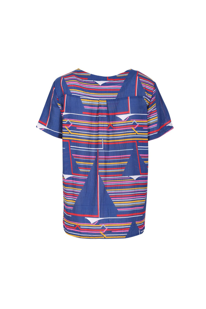 Olga de Polga Saint Lucia Top navy with stripes. Back view