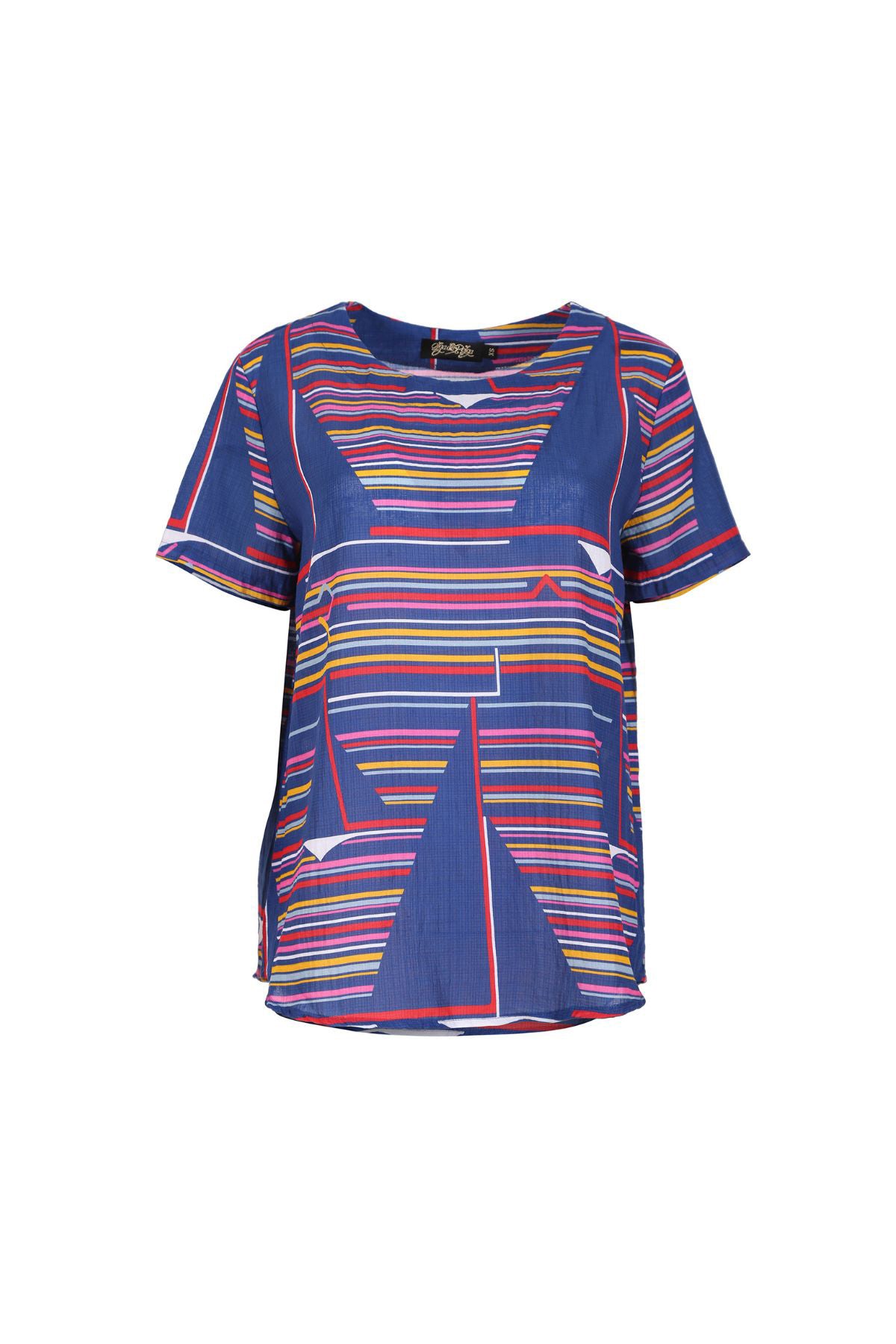 Olga de Polga Saint Lucia Top navy with stripes. Front view