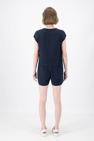 Sofia Romper Navy in Slub Linen