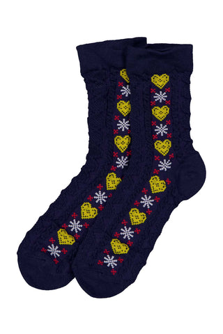 Winter Heart Socks Navy