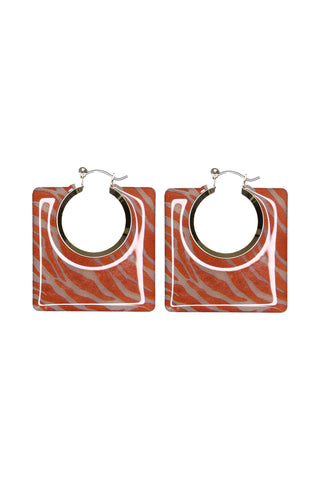 Savanna Square Hoop Earrings Burnt Orange Zebra