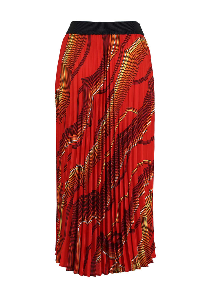 Olga de Polga Orange Aurora printed pleat skirt in 100% Polyester. With elasticated waist. Back view