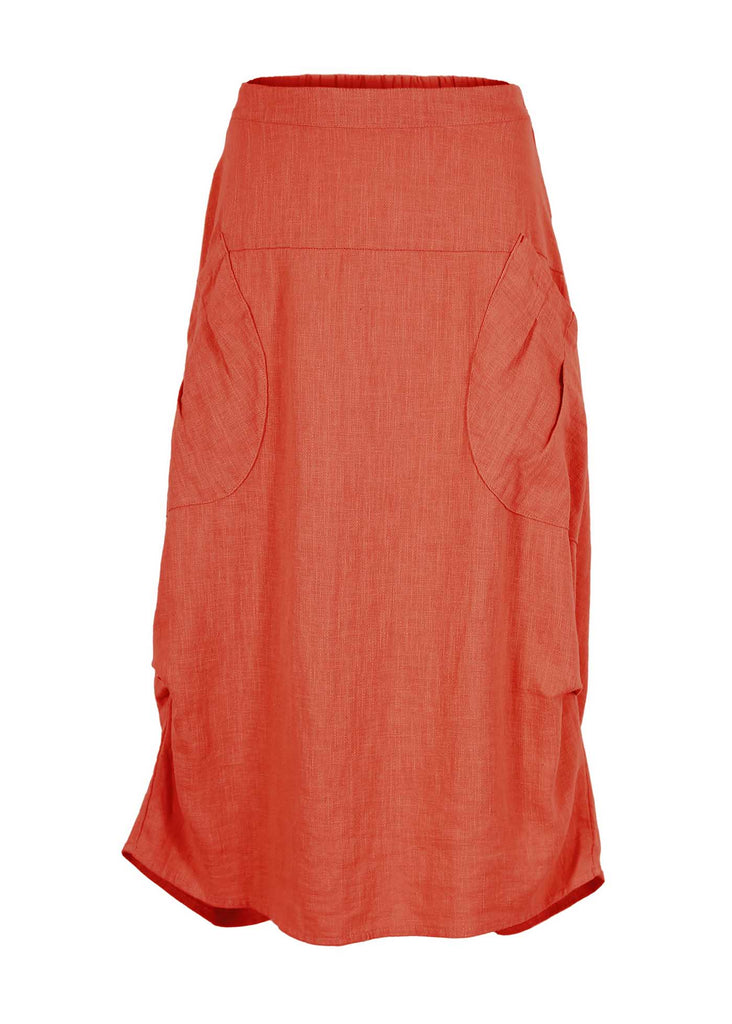 Olga de Polga Milwaukee Fiesta skirt in Orange. Unique asymmetrical design with big front patch pockets. Front view