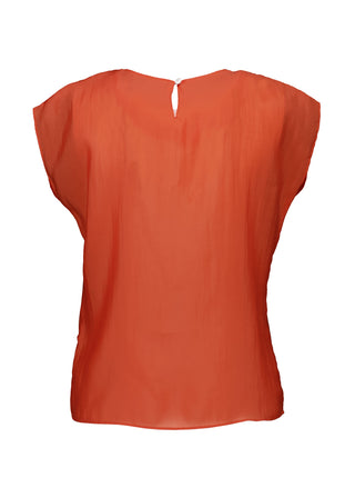 Olga de Polga Orange Skyscraper tee top. Cap sleeves and a round neck. This top finishes at the hips. Back view
