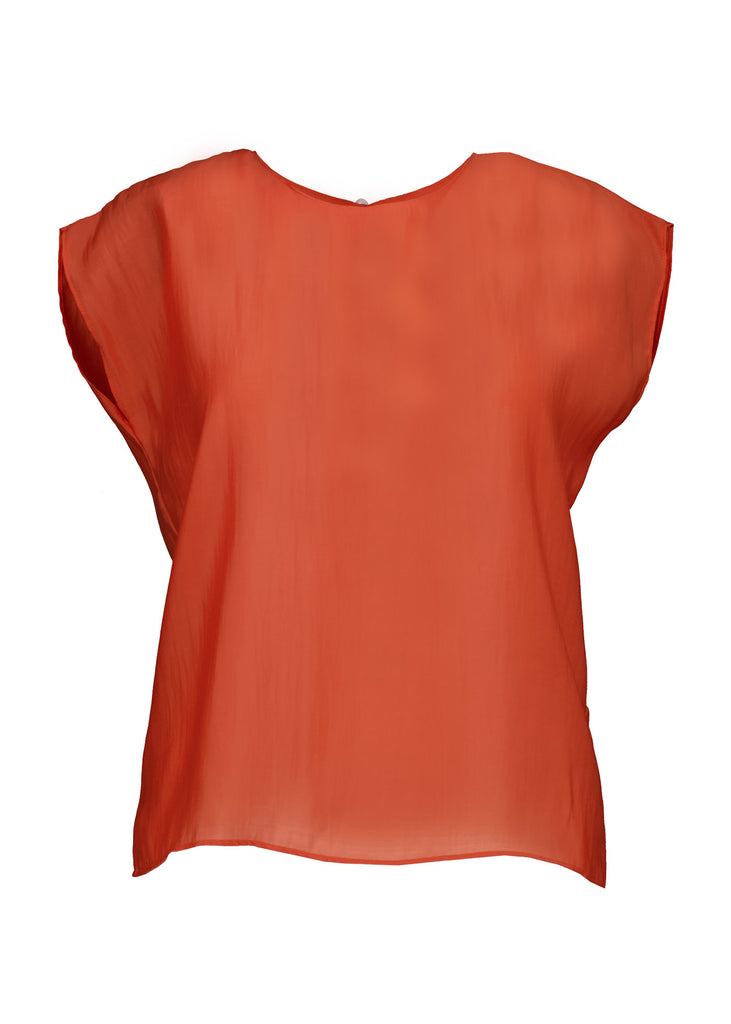 Olga de Polga Orange Skyscraper tee top. Cap sleeves and a round neck. This top finishes at the hips. Front view.