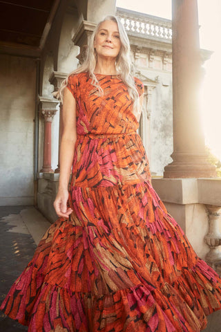 Vivant LAX Tiered Skirt Orange in Cotton Voile