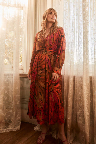 Vivant Parisian Midi Wrap Dress Orange in Viscose