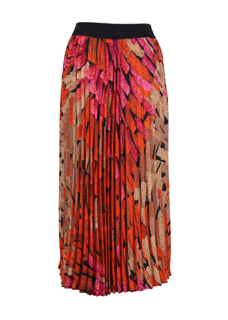 Olga de Polga Orange Vivant printed polyester pleated skirt.  Back view