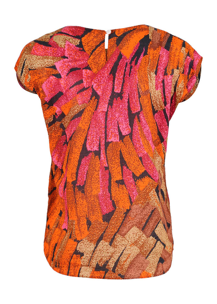 Olga de Polga Tee in Orange Vivant printed seersucker.  Back view