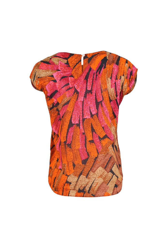 Olga de Polga Orange printed Vivant tee in cotton seersucker, with cap sleeves and a round neckline. Back view