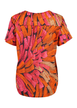 Olga de Polga classic top in our Orange Astra printed cotton seersucker. With a round neck and short sleeves, this top finishes at the hip. Back view