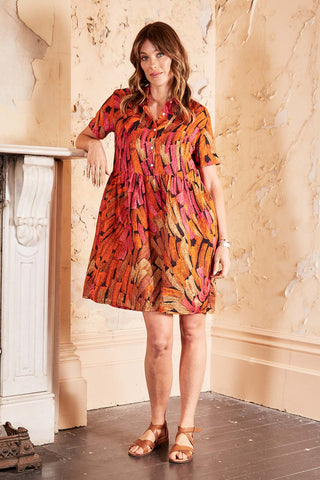 Vivant Villa Dress Orange in Seersucker