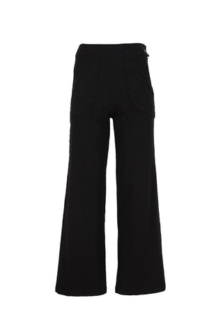 Olga de Polga Peggy Pants long in black stretch cotton canvas twill. Front view.