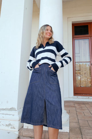 Phoenix Denim Midi Skirt Mid Wash