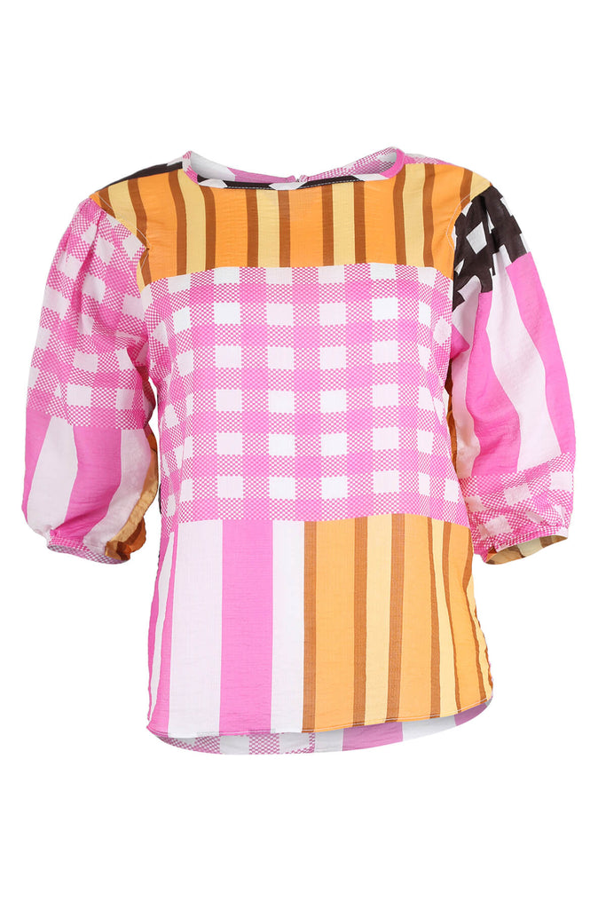 Olga de Polga blouse in Pink Central Park printed cotton seersucker. Front view