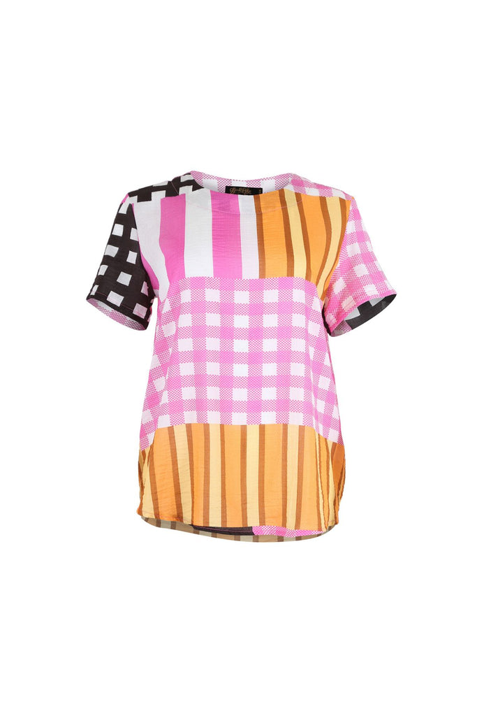 Olga de Polga classic top in the Pink Central Park print in Cotton Seersucker.  Front view