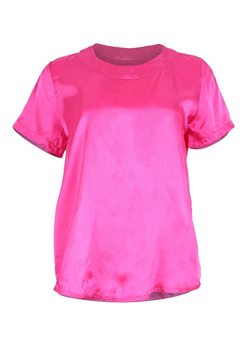 Olga de Polga top in our Fuchsia pink satin twill fabric. Stand out in this bright pink top. Front view