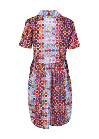 Olga de Polga Villa drop waist dress in Pink Kaleidoscope printed cotton seersucker.  Back view