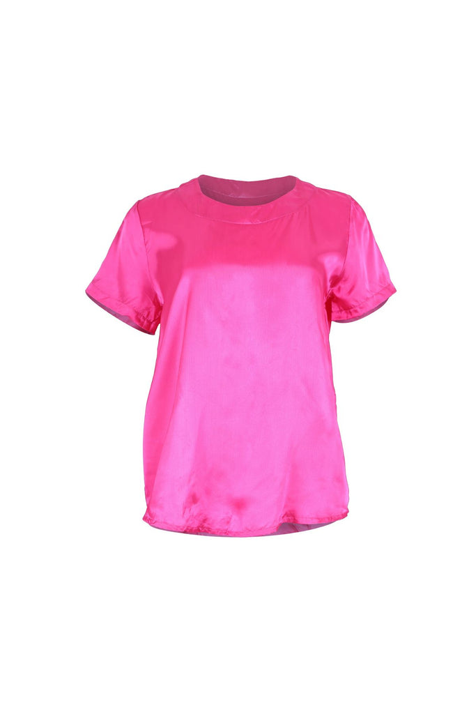 Olga de Polga top in our Fuchsia pink satin twill fabric. Stand out in this bright pink top. Front view