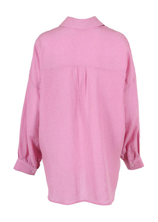 Olga de Polga Pink Le Bon Shirt in linen blend. Back view