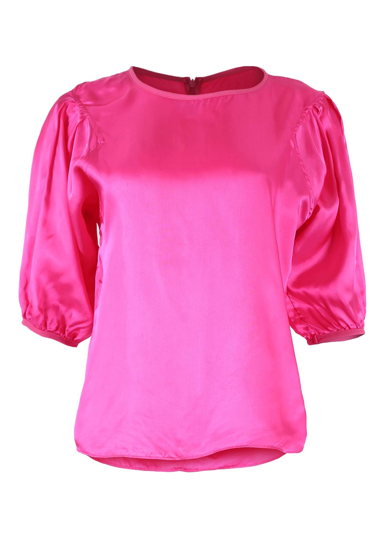 Olga de Polga  classic blouse in Pink Le Louvre silky satin. Front view