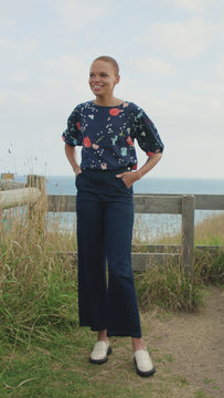 Olga de Polga classic blouse in the Galaxy printed 100% Cotton. Video of blouse on model with the Olga de Polga Peggy jeans.