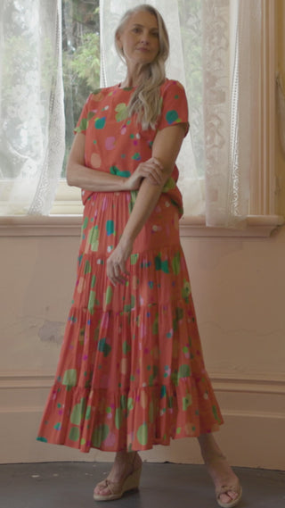 Olga de Polga Astra Top in Orange printed cotton seersucker.