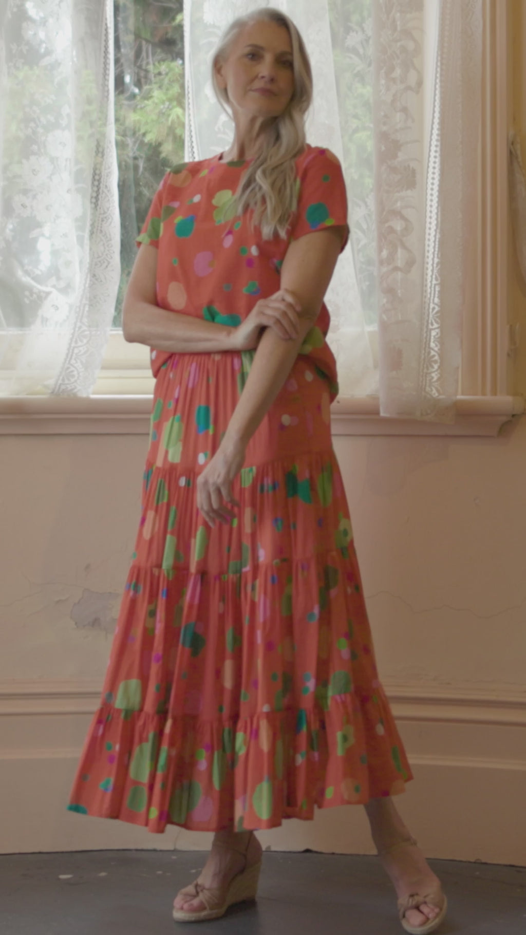 Olga de Polga Astra Top in Orange printed cotton seersucker.