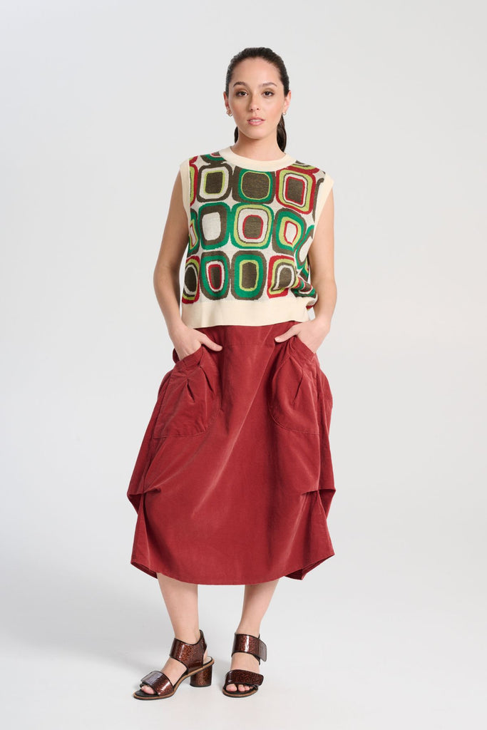 Olga de Polga Blush Milwaukee Marlowe.  Comfy waistband making it the perfect throw-on-and-go!
Flattering a-line design.
Subtle gathers on the sides and back.
Large front pockets. Front view on model