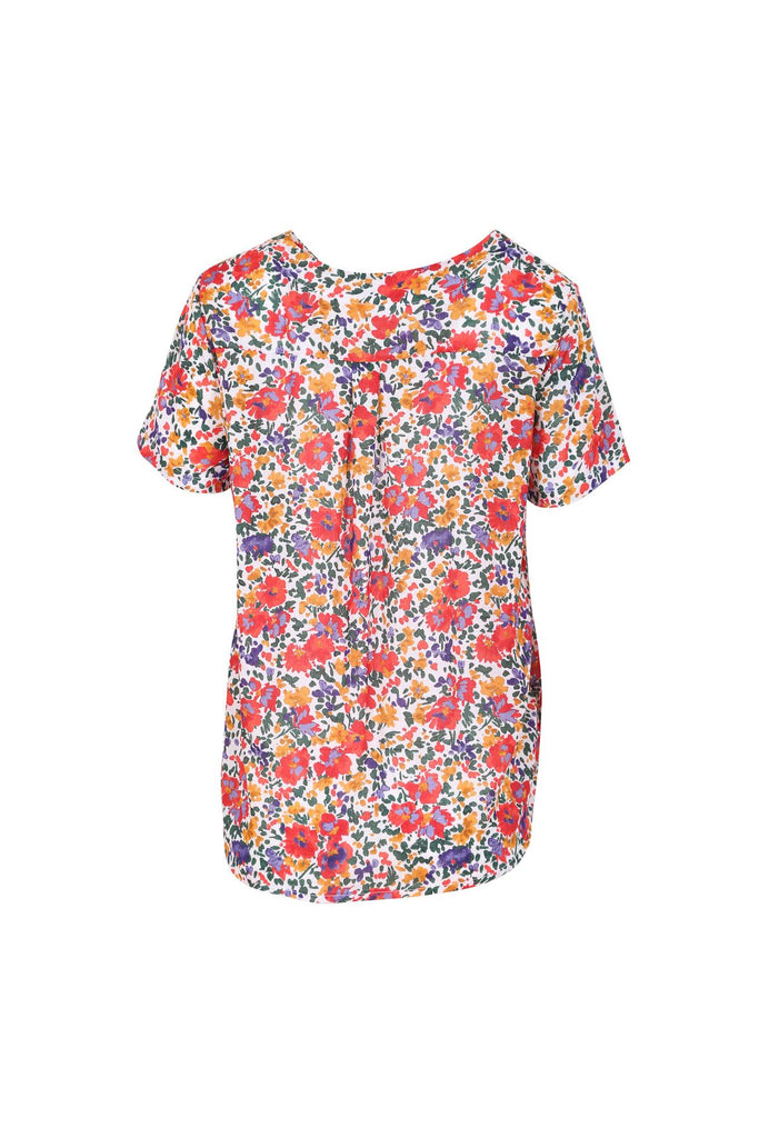 Olga de Polga women's red printed floral top t-shirt with short sleeves and a round neckline. Back view