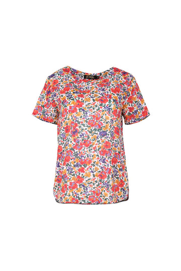 Olga de Polga women's red printed floral top t-shirt with short sleeves and a round neckline. Front view
