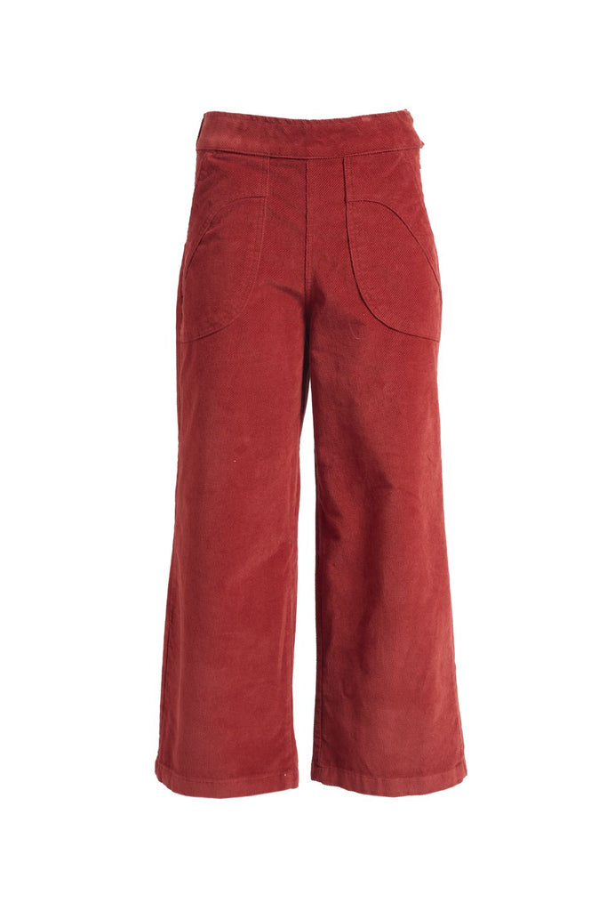 Olga de Polga Vino Peggy Sue Pants in soft velvet corduroy.  Also available in a long length. Front view