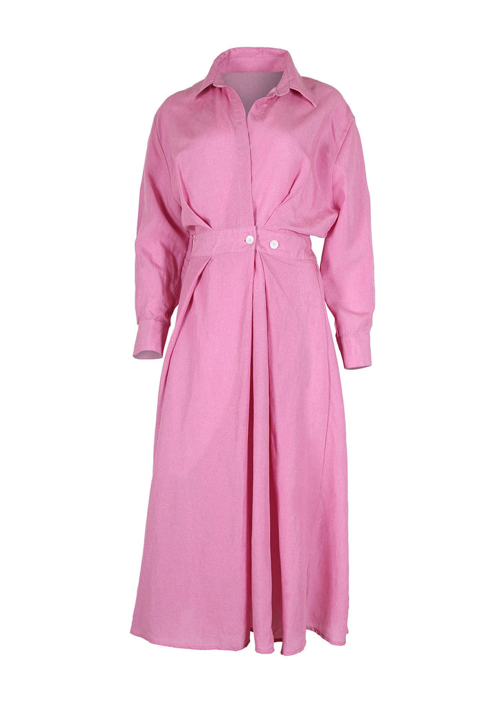 Olga de Polga Rose Pink Luminary Parisian dress in a tencel and linen blend. Front view