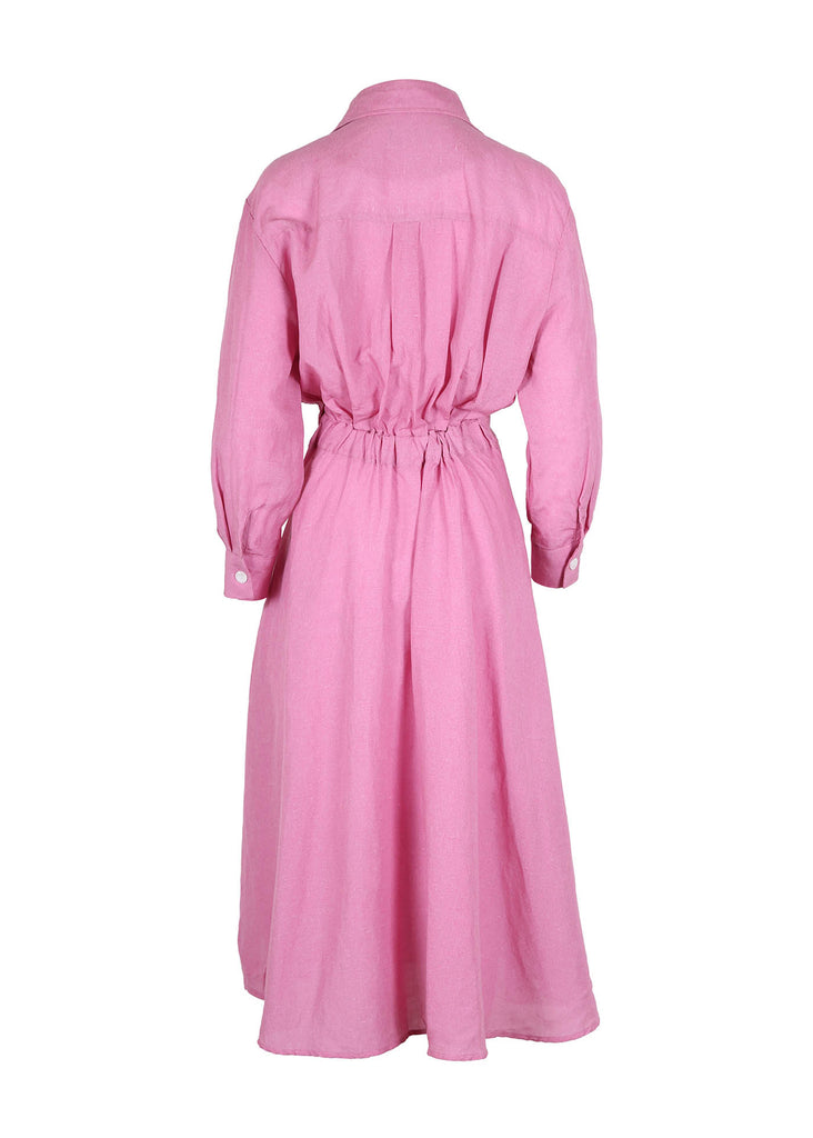 Olga de Polga Rose Pink Luminary Parisian dress in a tencel and linen blend.   Back view