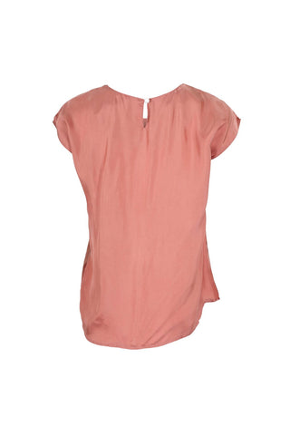 Olga de Polga Women's tee top with cap sleeves in Salmon and a round neckline. Back view 