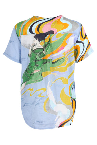 Olga de Polga classic top in Skylight, light blue Faith printed cotton seersucker.  Back view