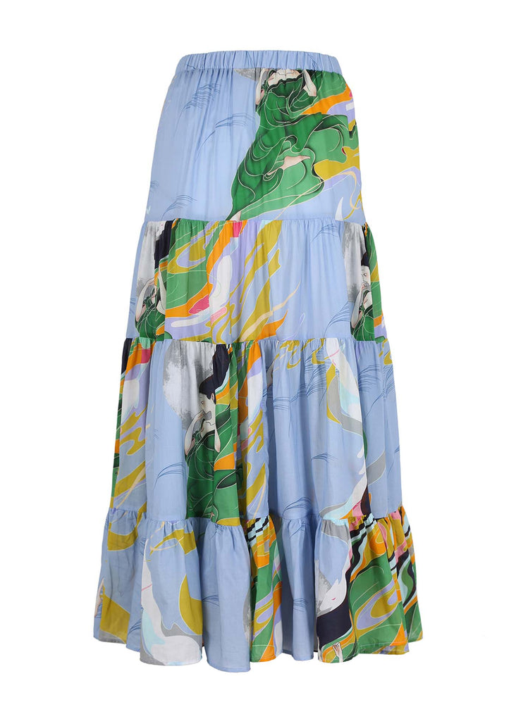 Olga de Polga LAX skirt in our Skylight light blue Faith printed 100% Cotton voile. Back view