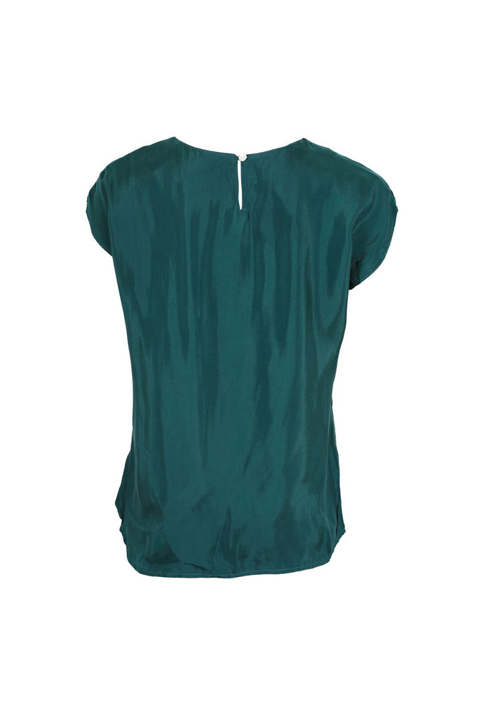 Olga de Polga womne's tee in Teal cupro viscose. Slink soft silky feel. Round neck, cap sleeves. Back view
