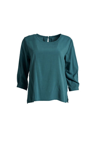 Olga de Polga Teal Rhea Chemise Blouse in 100% fine Tencel. Front view