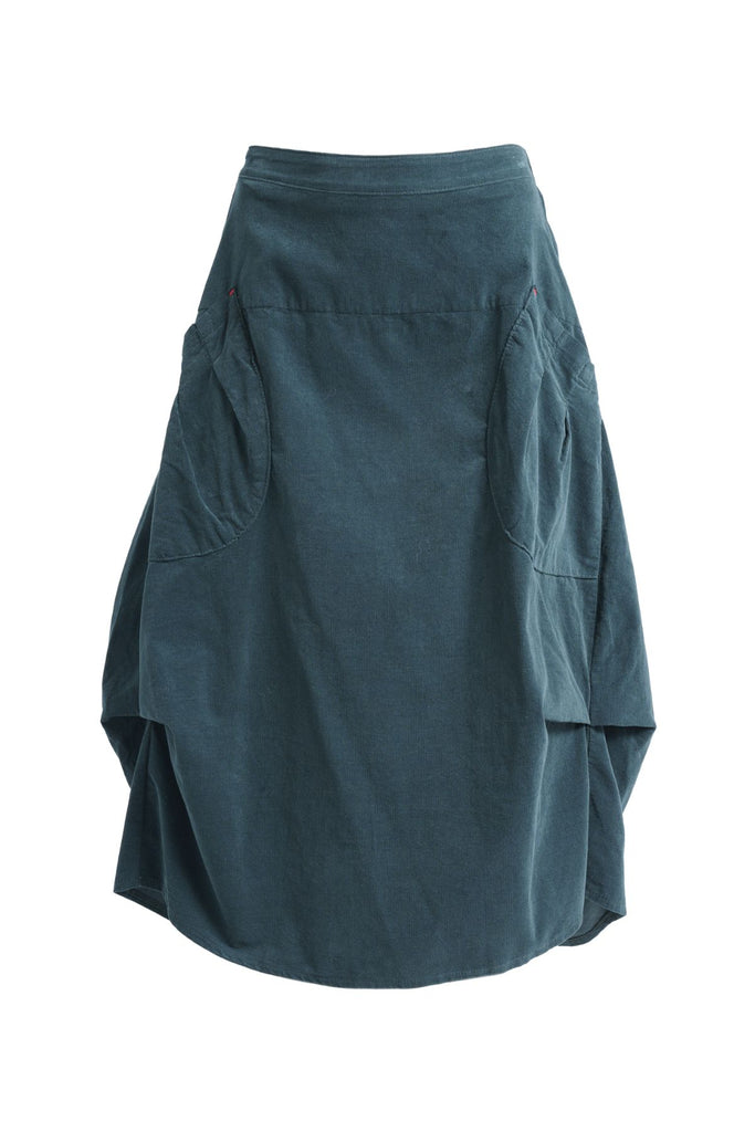 Olga de Polga Teal Milwaukee Marlowe cord skirt in 100% cotton. Comfy waistband making it the perfect throw-on-and-go! Front view