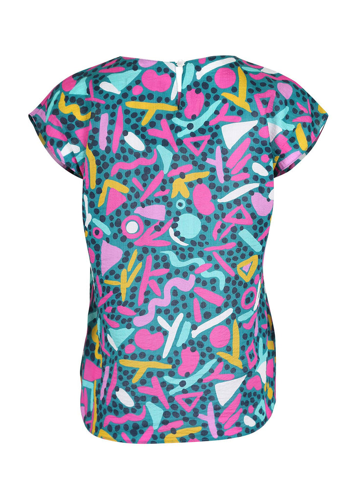 Olga de Polga classic tee in Turqouise Wonderland print.  Back view