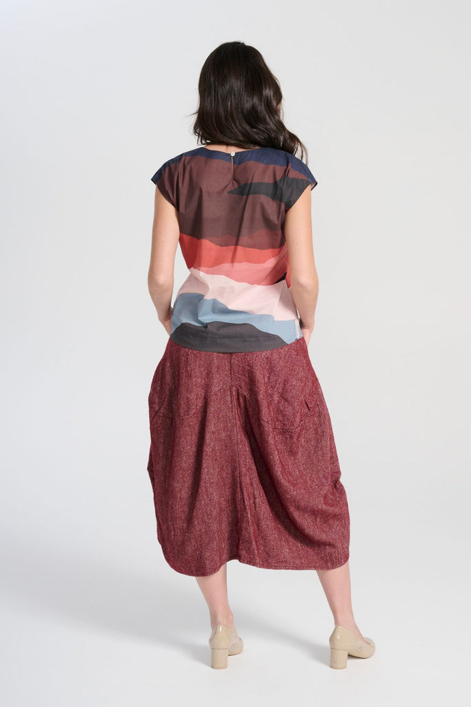 Olga de Polga Milwaukee Haven Skirt in Vino Wool/Linen blend. Back view