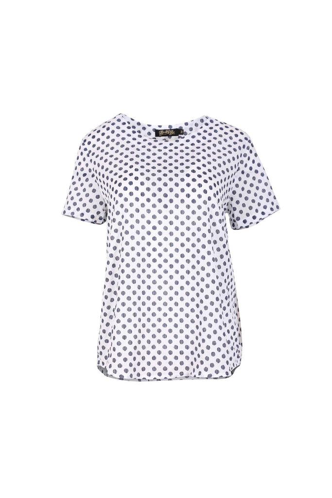 Olga de Polga White Polka Dot Top. Front view